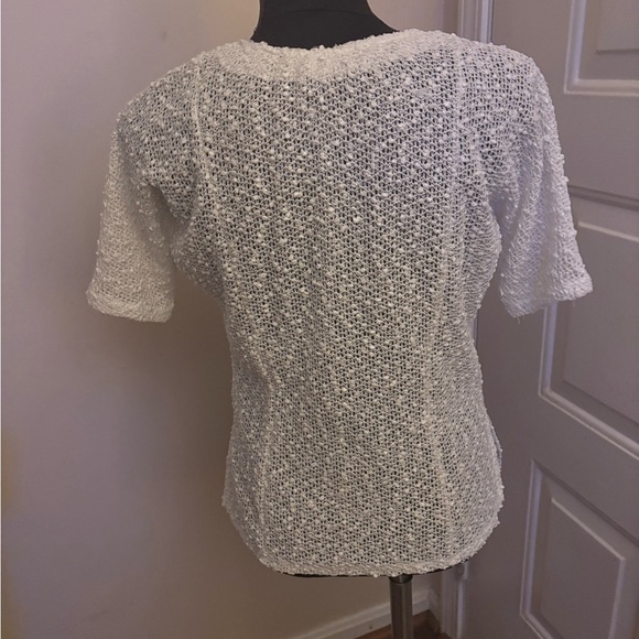 JM Collection White Open-Knit Short Sleeve Cardigan with Decorative Buttons - Picture 5 of 7